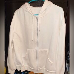 white zip up hoodie